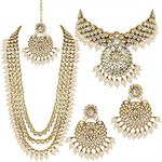I Jewels Indian Wedding Kundan Beaded Bridal Long Necklace Choker Earrings with Maang Tikka Traditional Jewelry Set for Women (IJ325W)