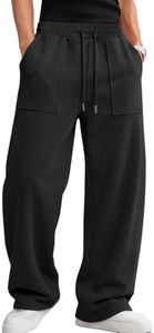 EFAN Mens Wide Leg Sweatpants Baggy Pants with Patch Pockets Black M