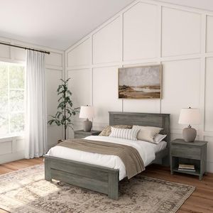 Plank+Beam Rustic Wood Full Bed Frame, Platform Bed with Headboard, Solid, Driftwood