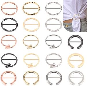 Tanstic 18Pcs 3 Types 6 Colors Scarf Ring Clips Metal T Shirt Clips T-shirt Tie Clips Ring Buckles for Women Clothing Scarf Embellish, Multicolor, 3.5/3.7/3.8cm