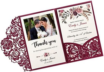 DORIS HOME 50pcs Laser Cut Wedding Invitations with Envelopes Burgundy, 4.7x7.1 Blank Invitation Cards for Wedding, Anniversary Invitations with Envelopes