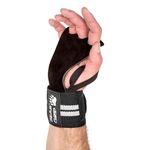 BEAR GRIP - CROSSFIT 2 in 1 Leather palm gloves protector wrist support wraps, Ideal for WOD Fitness, Weight lifting, Powerlifting, One Size Fits All Special Design(BLACK/WHITE)