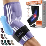 DR. BRACE® Elite Elbow Brace Support, Breathable Elbow Compression Sleeve with Gel Pad for Golfer's, Tennis Elbow & Tendonitis Treatment & Pain Relief 2024 (Purple-White, Large)