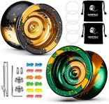 MAGICYOYO Pack of 2 Dual Purpose Yoyo N11 Responsive& Unresponsive with Bearing for Advanced Player Adults + Removal Tool Glove+ Bag +12 Strings - Black Golden and Green