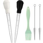 Nylon Heat-Resistant Turkey Baster Cooking Set Includes Meat Baster, 1 Silicone Basting Brush and 2 Cleaning Brush for BBQ Grill Baking Kitchen Cooking (Black White, 5 Pieces)