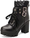 MEOTINA Goth Platform Boots Chunky High Heels Ankle Boots Lace Buckle Gothic Cosplay Booties Zipper Punk Shoes, Buckle Black, 9