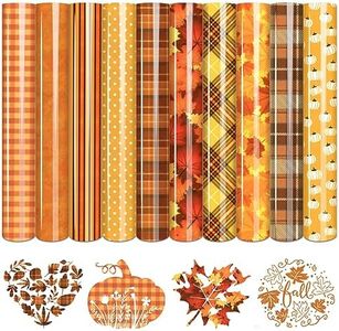 Tintnut Fall Heat Transfer Vinyl - 10 Sheets 12 X 10inches HTV Orange Autumn Leaves Buffalo Plaid Thanksgiving Iron On Vinyl for T-Shirts DIY Compatible with Cricut or Silhoutte Cameo