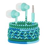 URIZONS 3.5mm in-ear headphones - braided cord wired earphones earbuds with mic super high definition sound tangle free cable for kids girls back to school-Light Blue