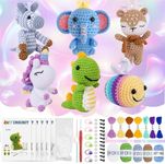 Crochet Kit for Beginners,6 PCS Animals Crochet Kit with Step-by-Step Video Tutorials, DIY Craft Kit for Beginners Includes Yarns, Eyes, Stuffing, Crochet Hook - Great Gift for Teens and Adult