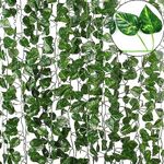 ALOUD CREATIONS Plastic 12 Pc Artificial Plants Leaves|Fake Green Leaves|Indoor&Outdoor Decoration|Garlands Plant Hanging Vine Creeper|Home Decor|80 Leaves|Money Plant Leaves|Pack Of 12