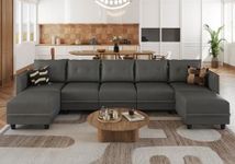 LLappuil Modular Sectional Sofa with Storage, Faux Leather Fabric U Shaped Sectional 7 Seater Couch with Reversible Chaise, Sectional Sofas for Living Room, Dark Grey
