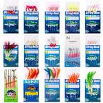 Yoshikawa 15 Packs Mackerel Feathers Rigs for Sea Fishing Pack with Mackerel Bait Hooks Lures Sea Fishing Rigs Tackle Accessories for Summer Species Boat Shore Beach Fishing