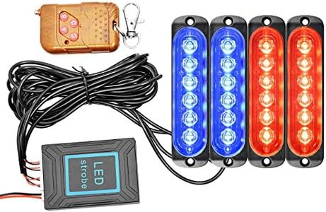 RIGIDON 4 Pcs Safety Emergency Flashing Lights, Red Blue Color 12V 24V 6 LED Remote Control Strobe Hazard Warning Light, Breakdown Beacon Led Light Bar For Car Truck Off road SUV 4x4 Vehicles