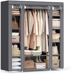 SONGMICS 59" Portable Clothes Closet Wardrobe Storage Organizer with Non-Woven Fabric, Quick and Easy to Assemble, Extra Strong and Durable, ULSF03G, Grey, 59" x 17.7" x 69" (150 x 45 x 175 cm)