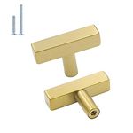 goldenwarm 5pack Gold Drawer Knobs T Bar Gold Cabinet Knobs Brushed Brass Cupboard Knobs Square Single Hole Gold Handles Stainless Steel Gold Door Knobs Gold Cupboard Handles