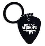 Lauthings Born To Play Airsoft Keyring Engraved Pick Keychain Art Metal Keyholder Pin