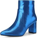 Allegra K Women's Pointed Toe Snake Print Chunky Heel Royal Blue Ankle Boots 9 M US