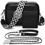 BROTOU Crossbody Bag for Women, Leather Handbag & Shoulder Bag with Adjustable Wide Strap, Chain Strap & 3-Slot Card Holder, Camera Cross Body Bag for Lady Girl Travel Shopping Daily Use (Black)