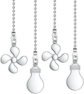 Ceiling Fan Pull Chain Extender, 4 Pieces 12-inch 3mm Dia Beaded Extension Chain with Fan and Bulb Cord (Silver)