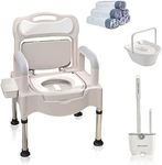 Bedside Commodes，Portable Home Bedside Commode Chair Adult Potty Chair for Seniors Height Adjustable Mobile Portable Toilet Supports 660 Lb Indoor Commode with Armrests and Tissue Box