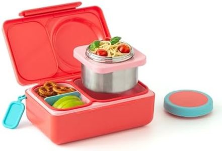 OmieBox UP bento box for kids | Insulated lunch box | Leak proof Insulated food jar | Cooler ice pack | 2 Compartments (Cherry Pink)
