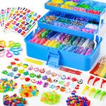 17500+ Rubber Loom Bands with 3 Layer Deep Blue Container, 28 Colors, 600 S-Clips, 352 Beads, 40 Cartoon Pendant, Bracelet Making Refill Kit for Kids