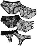 MakeMeChic Women's 6 Packs Sexy Bikini Underwear Leopard Print Lingerie Contrast Lace Thong Panties Leopard Grey M