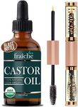 Castor Oil (2oz) + Filled Mascara Tube USDA Certified Organic, 100% Pure, Cold Pressed, Hexane Free by Live Fraiche. Stimulate Growth for Eyelashes, Eyebrows, Hair. Lash Growth Serum. Brow Treatment