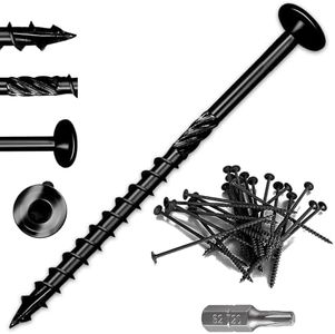 Lag Screws 3 Inch, Structural Wood Screw #10x 3, 50-PCS Heavy Duty Construction Screw, Rust Resistant, Washer Head, Black Coated Exterior Wood (100, Black, #14 x 4)