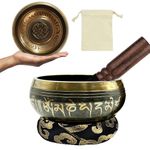 Tibetan Singing Bowls Meditation Set: Large Singing Bowls Set of 3 Pcs with Singing Bowl and Silk Cushion and Mallet, Sound Healing Bowl Meditation Set for Meditation Chakra Yoga Meditation Gifts 8cm