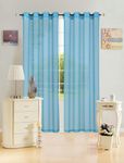 Kashi Home Leah Collection Window Sheer/Curtain/Panel 55"x 84" Lightweight Solid Sheer Design in Aqua - Single Panel, Grommet Top Hanging Panel