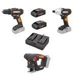 WORX 20V Cordless Drill Driver,Impact Driver and Reciprocating Saw,WX911L Power Tool Combo Kit ,2 * 2.0Ah Batteries & Charger Included