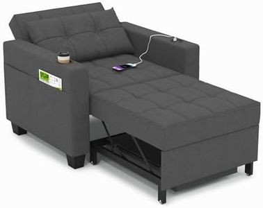 DURASPACE 39 Inch Sleeper Chair 3-in-1 Convertible Chair Bed Pull Out Sleeper Chair Beds Adjustable Single Armchair Sofa Bed with USB Ports, Side Pocket, Cup Holder (Dark Gray Linen)