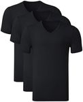 COLORFULLEAF Men's Bamboo Undershirts Regular Fit V Neck T-Shirts Short Sleeve Crew Neck Tees 3 or 6 Pack, V-neck - Black, Medium