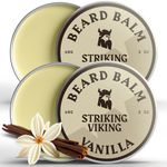 Striking Viking Beard Balm - Styles, Strengthens & Softens Beards & Mustaches - Natural Beard Conditioner Wax with Organic Shea Butter, Tea Tree, Argan & Jojoba Oils (Pack of 2, Vanilla)