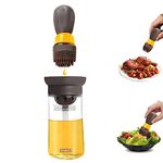 Oil Dispenser Bottle with Barbecue Brush - Oil Storage and Dispenser Container and Silicone Basting Brush for Kitchen BBQ Grilling Baking and Cooking, Oil Brush Pot (OB21S-Brown)