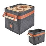 Firewood Basket Felt Basket Multifunctional Extra Thick Felt and Reinforced Handle Foldable Wood Basket Felt Bag as Firewood Bag Storage Basket for Shopping,Wood,Newspaper or Firewood(Black)