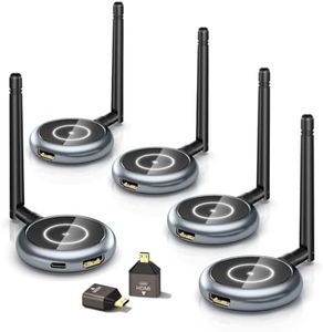 AIMIBO Wireless HDMI Transmitter and 4 Receivers, 5.8G @60Hz, Plug & Play HDMI Wireless Multiple TVs Extender for Streaming Video/Audio from Laptop, Camera, TV Box to TVs, Projectors, Monitors -165FT