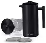 Utopia Kitchen French Press Coffee Maker 21Oz, Double Wall Insulated Stainless Steel with 4-Level Filtration system, Includes 2 Extra Filters, Rust-Free, Black