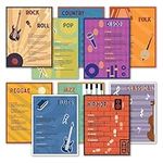 Psteres de gneros musicales para el aula - Paquete de 10 decoraciones para el aula de msica. Carteles de educacin musical para ensear rock, jazz, reggae y ms. Los psters de msica para el aula son de 13x17 pulgadas, de borrado en seco, fabricados en Estados Unidos.