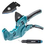 Libraton PVC Pipe Cutter, Cuts up to 63 mm, Ratchet Pipe Cutter Heavy-Duty with Replacement Blade, PEX, PVC, PPR Plastic Cutter, Hoses and Plumbing Pipes, Deburring Tool