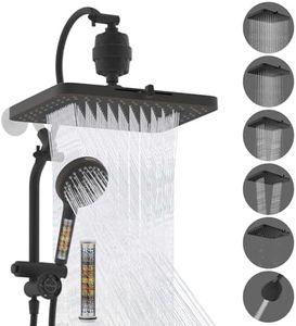 Hibbent 5-spray Dual Filtered Rainfall Shower Head Combo, High Pressure 13'' Showerhead with 10 Spray Handheld, Easy Reach 4-way Diverter Arm with Pause Mode, 71'' Hose & Holder, Oil-Rubbed Bronze