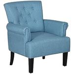 HOMCOM Fabric Accent Chair, Tufted Armchair, Modern Living Room Chair with Wood Legs, Rolled Arms, Thick Padding for Bedroom, Blue