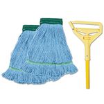 Boardwalk 400MBC Looped-End Mop Kit, Medium, 60" Metal/Polypropylene Handle, Blue/Yellow