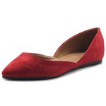 Ollio Women's Shoes Faux Suede Slip On Comfort Light Pointed Toe Ballet Flat, Red, 7.5