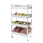 XXSSIER 202 Stainless Steel Vegetable Stand Kitchen Trolley with Wheels Multifunctional Easy Assembly Vegetable Basket Serving Rotating Trolley Cart for Home(32 X 9 X 17.5 inch)