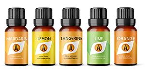 Citrus Essential Oil Set | Lemon, Lime, Orange, Tangerine & Mandarin 5 x 10ml | for Aromatherapy Diffusers, Home Gift, Candle Making, Soaps, Slime, Perfume