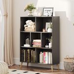 COTUBLR 7 Cube Bookshelf, 3 Tier Modern Grey Bookcase with Legs, 31 inch Wooden Book Shelf, Toy Storage Organizer, Floor Standing Display Cabinet Rack for Bedroom, Living Room, Office