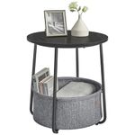 VASAGLE End Table, Small Bedside Table with Fabric Basket, Modern Nightstand, Round Side Table, for Living Room, Bedroom, Ebony Black and Slate Gray ULET223B01