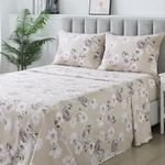FADFAY Full Sheets Percale Cotton Khaki Rose Floral Bed Sheets Deep Pocket Fitted Sheet, Vintage Light Pink Flower Printed Shabby Bedding All Season, Super Soft Breathable Crisp, 4 Pcs